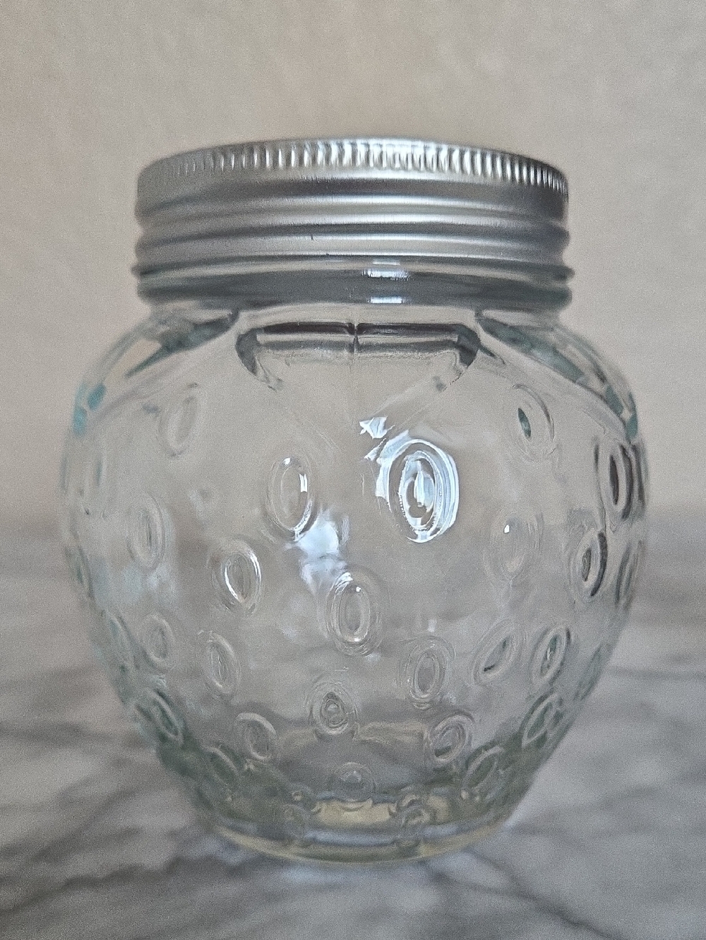 Strawberry Glass Jar with Silver Screw Lid